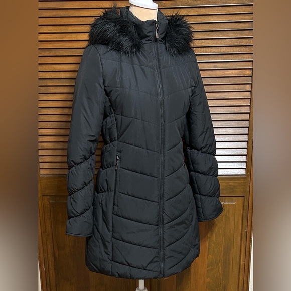 Maralyn & Me Black Faux Fur Hooded Puffer Coat Jacket Size S - Picture 4 of 11